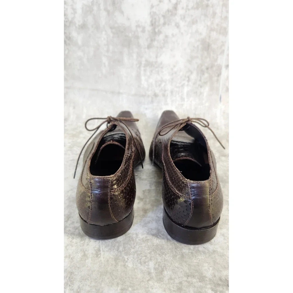 Roberto Guerrini Oxford Men 42 Brown Snakeskin Embossed Pointy Toe Italy Luxury